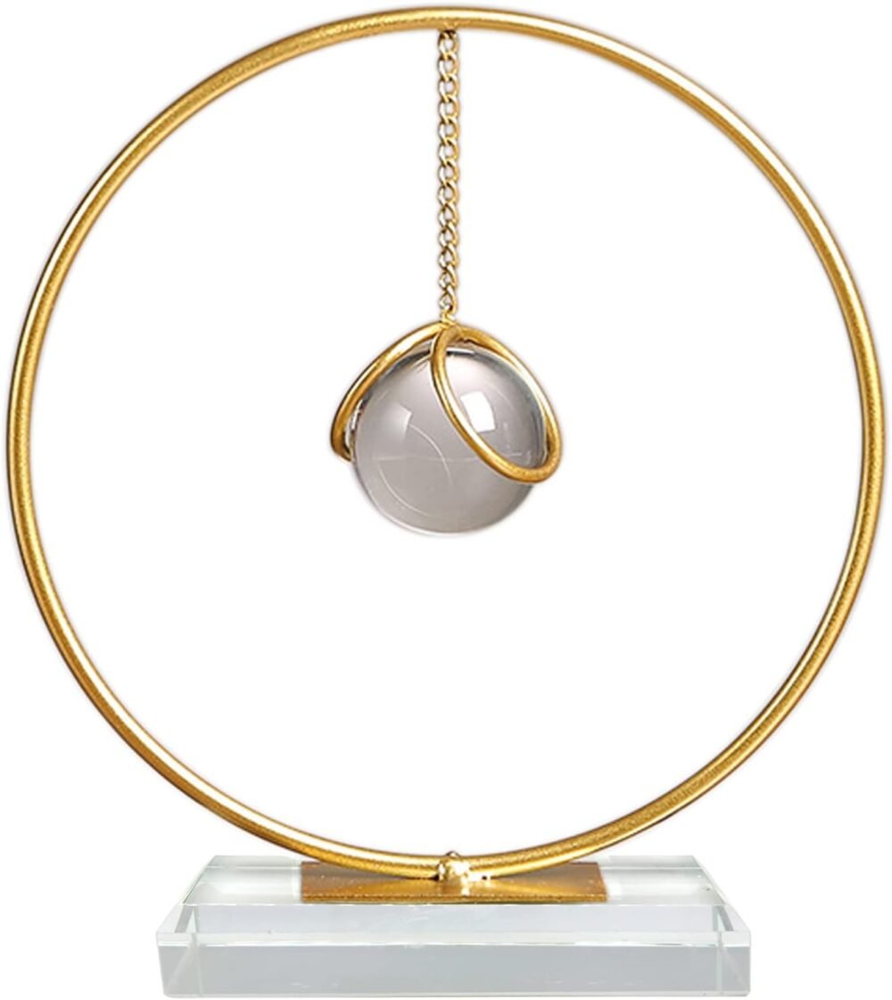 Crystal Ball Pendulum – Elegant Round Design – Gold-Plated Metal Frame – Acrylic Base – Decorative Crystal Sphere – Luxury Tabletop Decor by Home Vibe