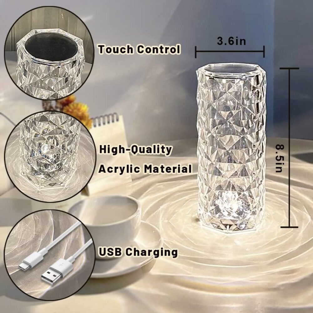 ⁦Crystal Touch LED Lamp – 16 Colors, USB Rechargeable, Remote & Touch Control⁩ - الصورة ⁦2⁩