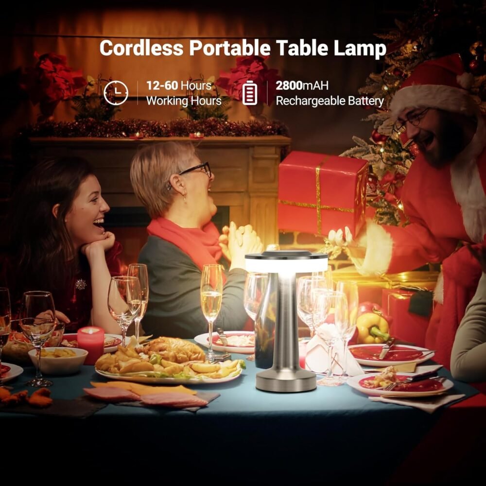 ⁦LED Touch Lamp – 3 Light Modes – Rechargeable Metal Table Lamp with USB Cable – Modern Desk Light – Home Vibe⁩ - الصورة ⁦2⁩