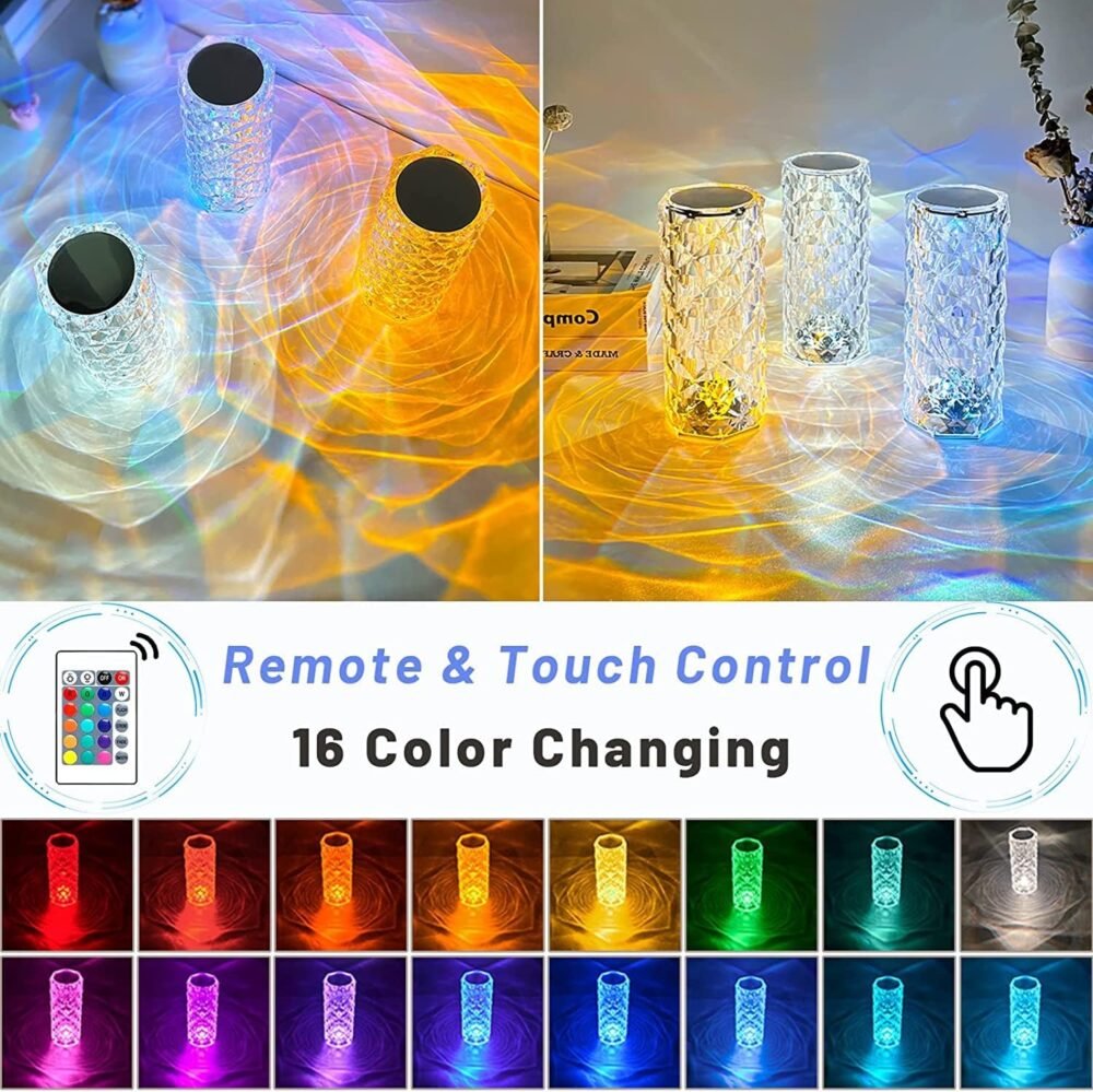 ⁦Crystal Touch LED Lamp – 16 Colors, USB Rechargeable, Remote & Touch Control⁩ - الصورة ⁦4⁩