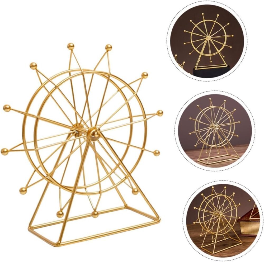 Rotating Metal Ferris Wheel Decor – Full Gold-Plated Metal Construction – Spinning Desk & Shelf Ornament by Home Vibe - الصورة 7