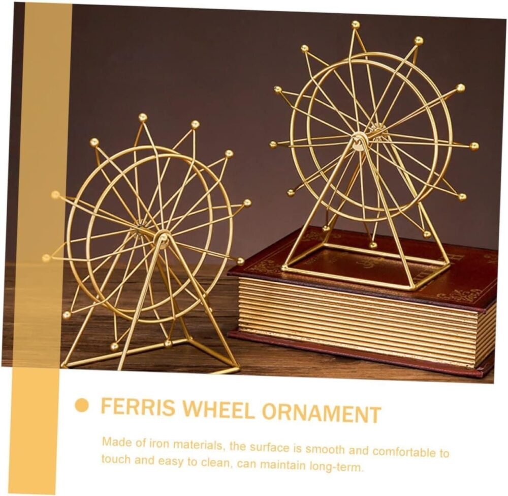 Rotating Metal Ferris Wheel Decor – Full Gold-Plated Metal Construction – Spinning Desk & Shelf Ornament by Home Vibe - الصورة 6