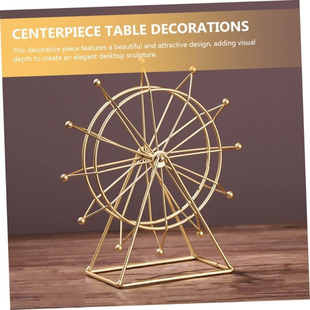 Rotating Metal Ferris Wheel Decor – Full Gold-Plated Metal Construction – Spinning Desk & Shelf Ornament by Home Vibe - الصورة 5