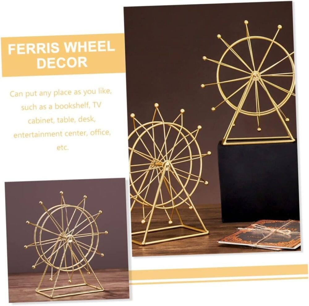 Rotating Metal Ferris Wheel Decor – Full Gold-Plated Metal Construction – Spinning Desk & Shelf Ornament by Home Vibe - الصورة 2